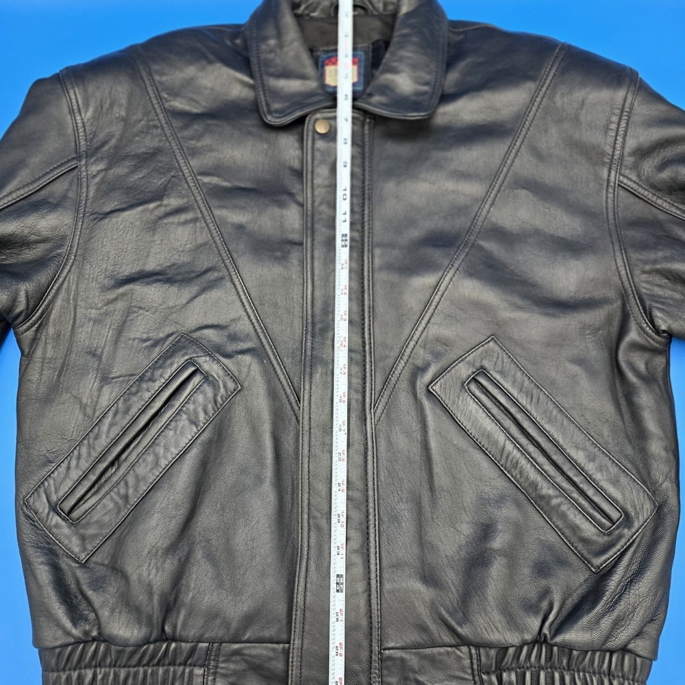 Vintage J Park Collection Black Leather Bomber Jacket - Size L - Picture 12 of 14